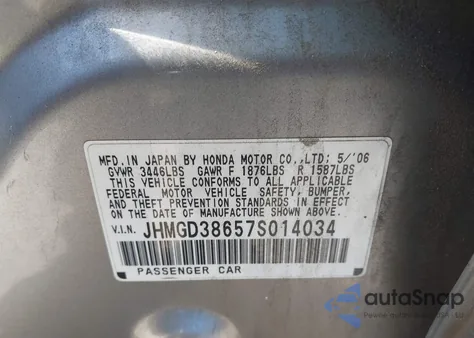 2007 Honda Fit Sport z USA, uszkodzony, nr VIN JHMGD38657S014034